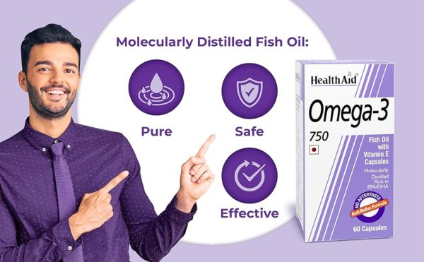 HealthAid I Omega-3 750 I Fish Oil with Vitamin E I  Rich in EPA I DHA I 60 Capsules - Image 9