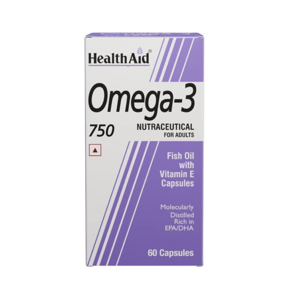 HealthAid I Omega-3 750 I Fish Oil with Vitamin E I  Rich in EPA I DHA I 60 Capsules